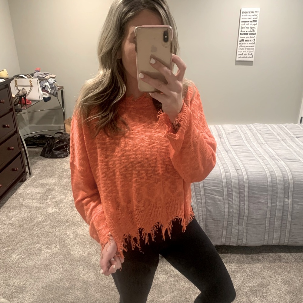 Wild Honey Coral Distressed Sweater